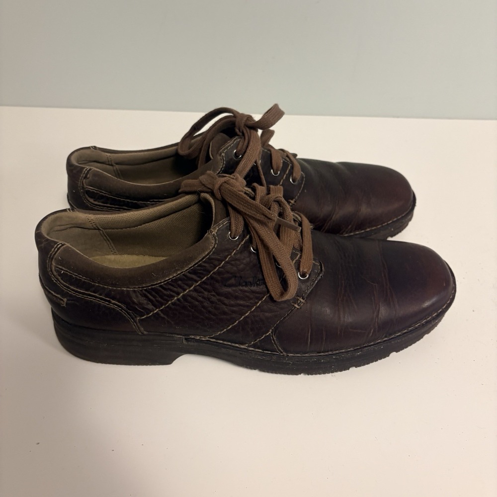 Clarks Men Size 8 Brown Leather Shoes Casual Oxford Shoe